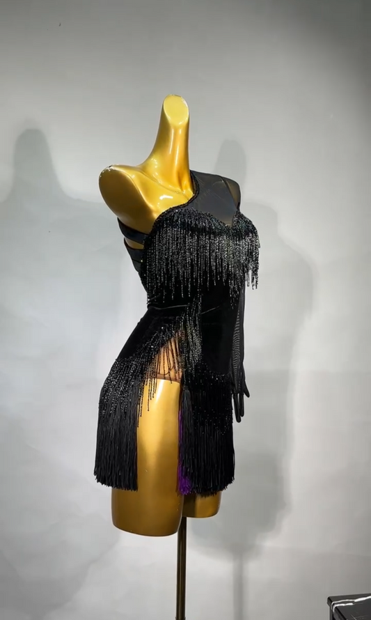 MINEJAS.L021 Black With Purple Fringe Latin Costume