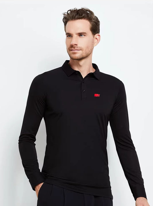 NY Fashion Men's  Ballroom Latin Long Sleeve Polo shirt Practice Dance Top Training Dance Top 21115T