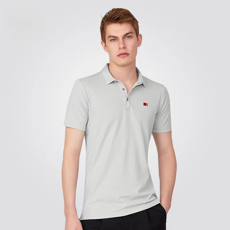 NY Fashion Men's POLO Shirt Waffle Stretch Fabric Top Short Sleeve T-Shirt National Ballroom Dance 20199T - Mine·Jas