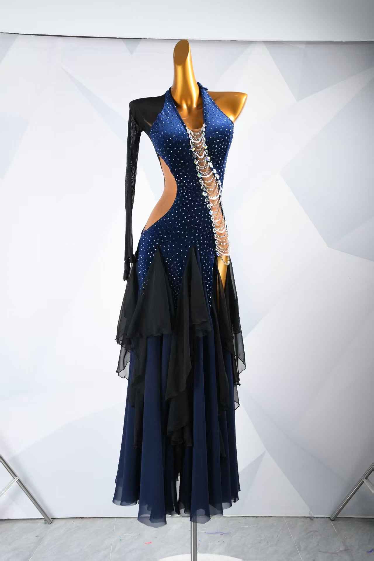 MINEJAS.L094 Blue Black blue Halter smooth Dance Gown