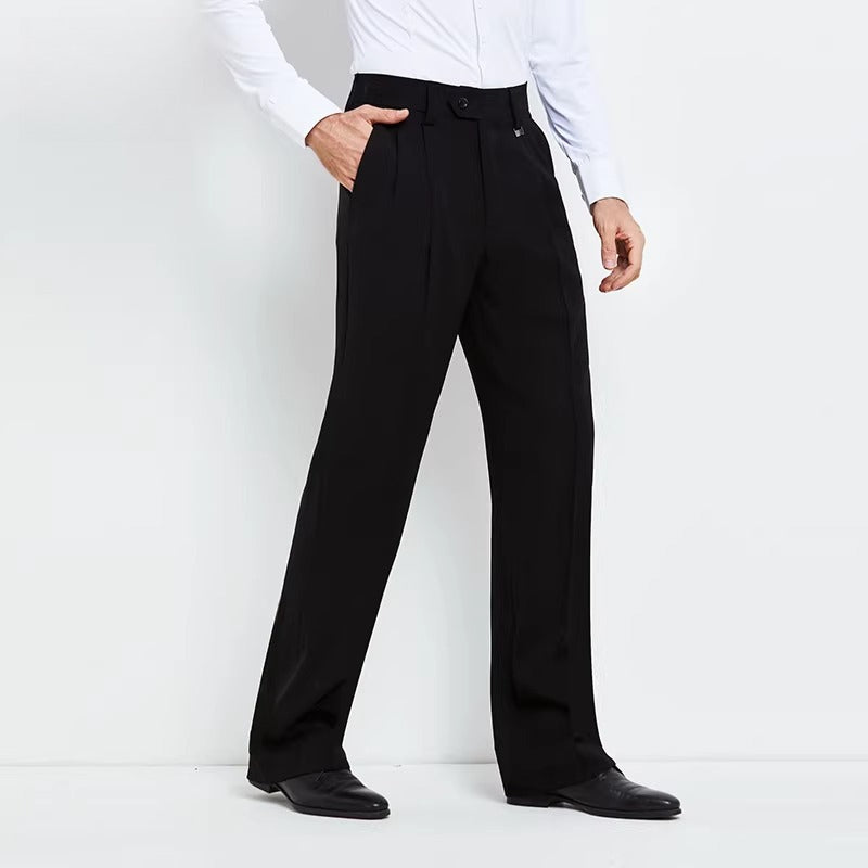 NY Fashion Men's Latin Ballroom Dance Pants Black Wide Leg Pants 21108K