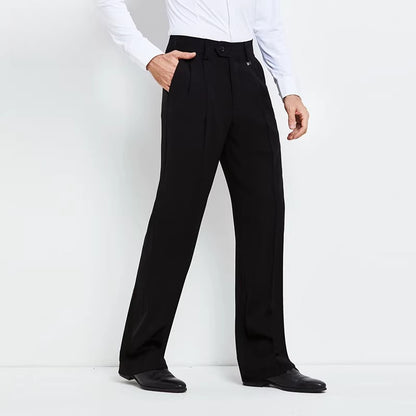 NY Fashion Men's Latin Ballroom Dance Pants Black Wide Leg Pants 21108K