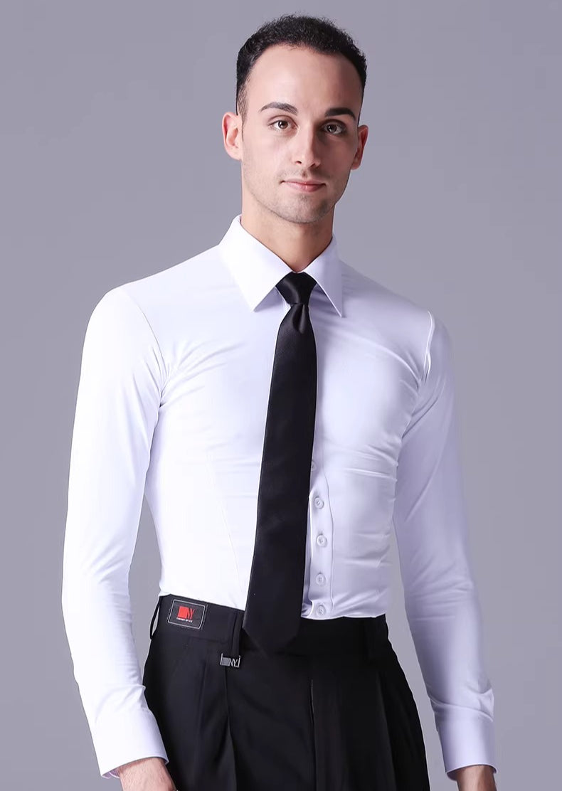 NY Fashion Men's Ballroom Practice Stretch Fabric Dance Shirt 16610S-A