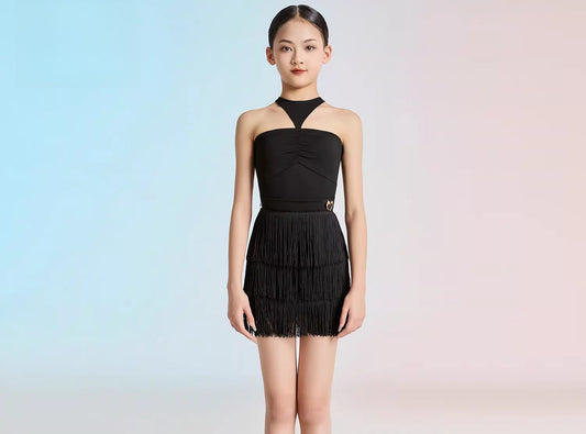 MLX 122 children's Latin dance practice suit, fringed skirt set, professional dance training performance suit