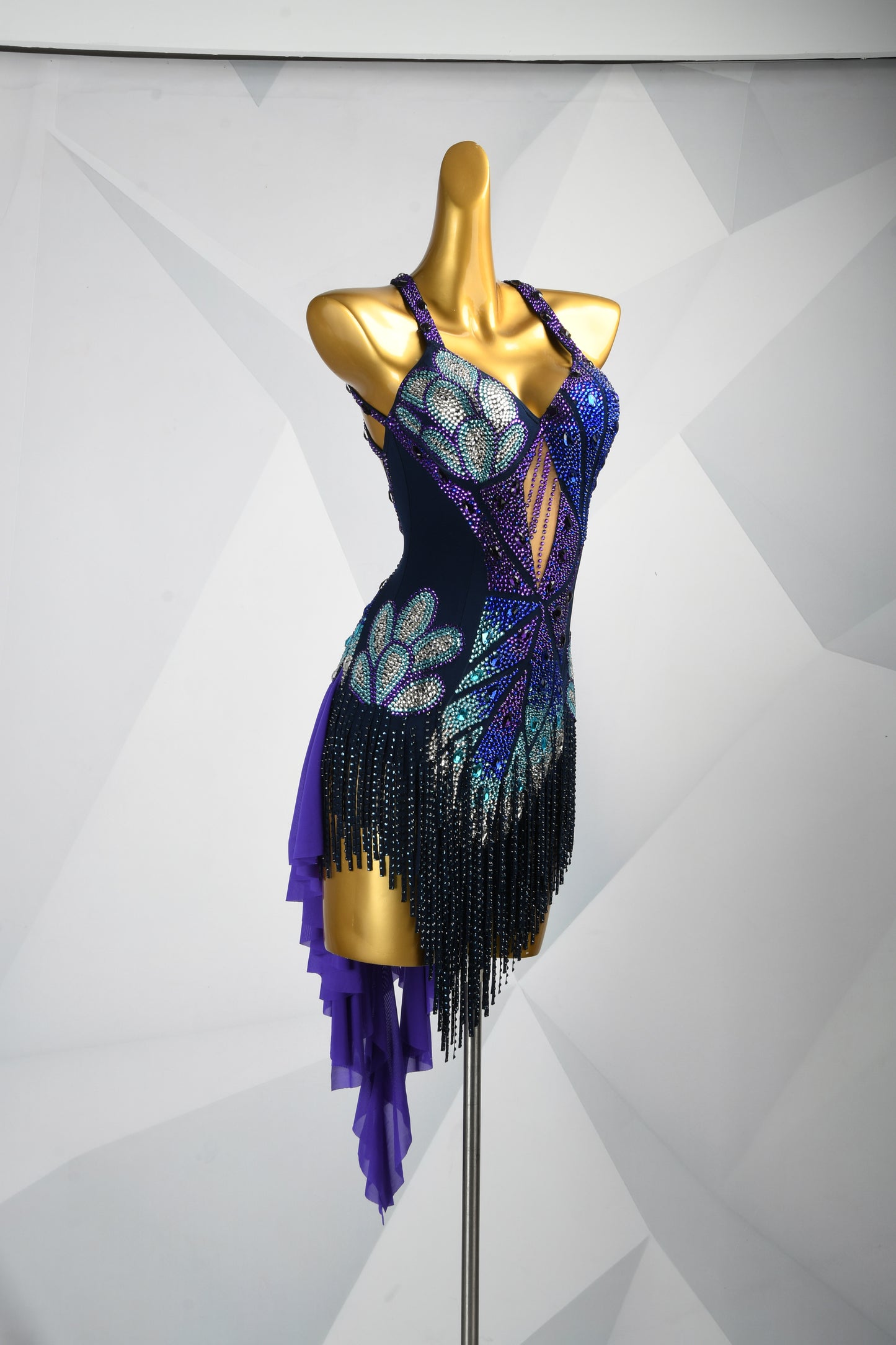 MINEJAS.F1026 Purple-Blue Petal Line Ultra-Short Latin Competition Dress - Mine·Jas