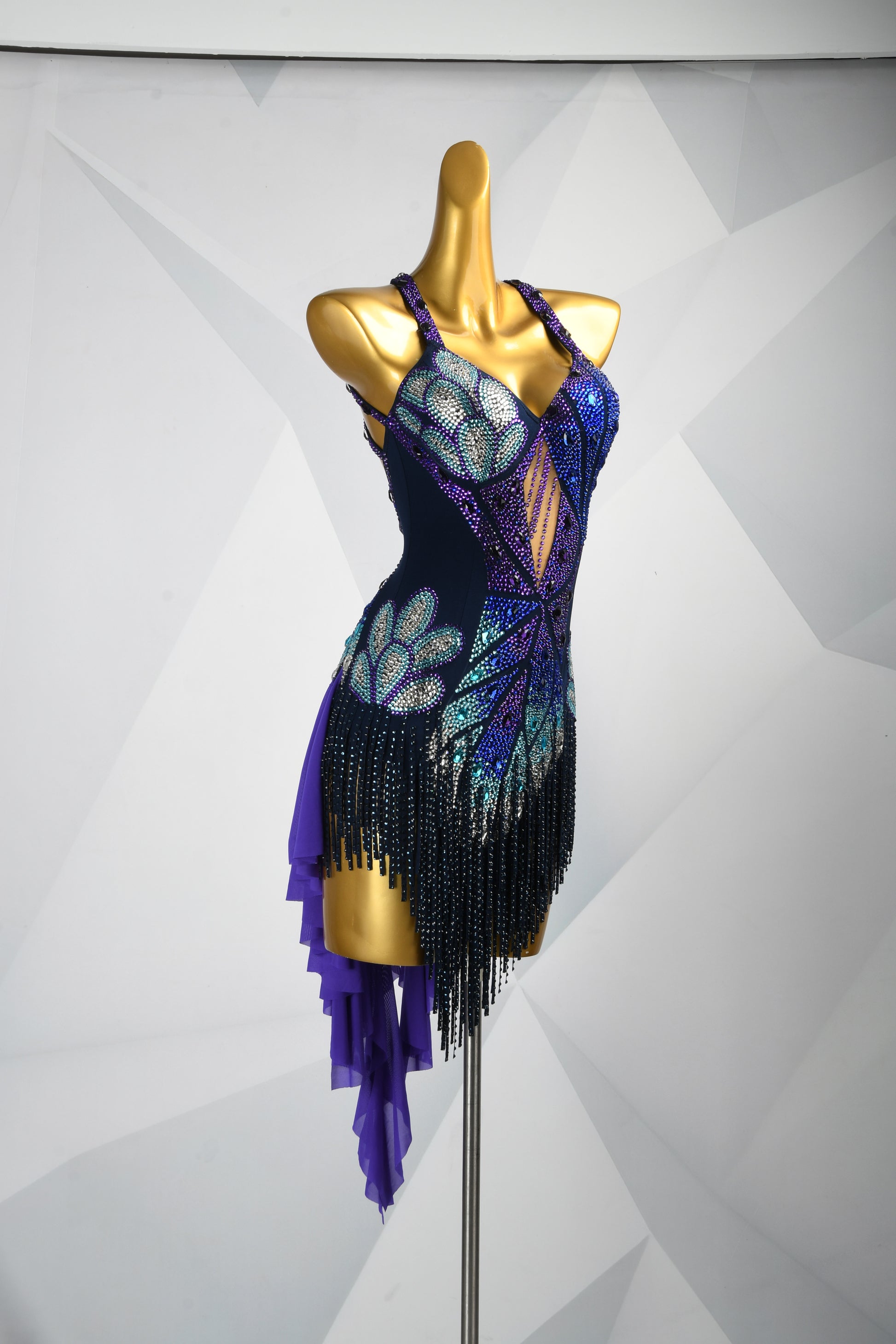 MINEJAS.F1026 Purple-Blue Petal Line Ultra-Short Latin Competition Dress - Mine·Jas