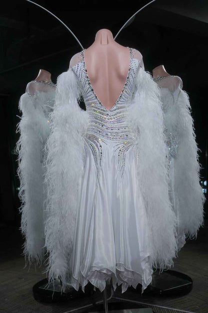 PEI.B008 Elegant White Ballroom Dance Dress Rhinestone Detail