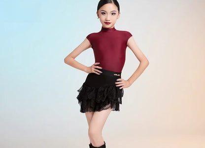 MLX Girls Latin Dance Suit Cake Skirt High-end Children's Dance Practice Performance Suit Set