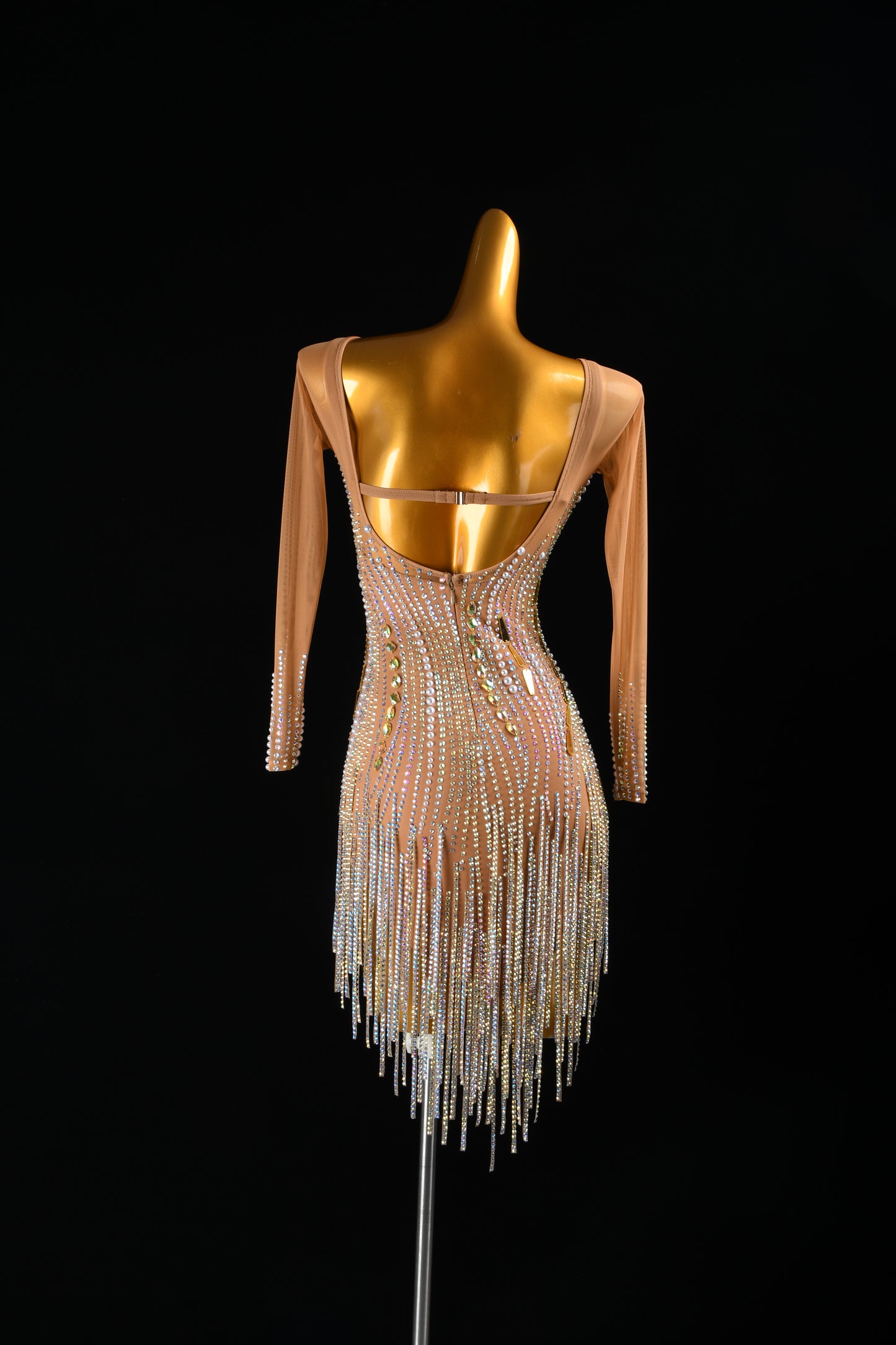 MINEJAS.L061F Nude Sparkle Latin Performance Skirt - Rhinestone Accent Dancewear