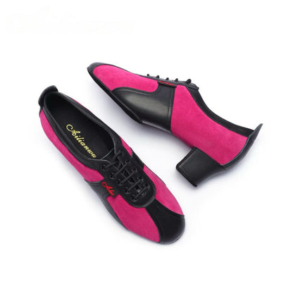 AL.L020FC Women’s Black & Fuchsia Latin Dance Shoes | Mid Heel Practice & Performance