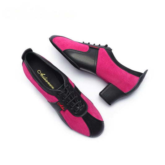 AL.L020FC Women’s Black & Fuchsia Latin Dance Shoes | Mid Heel Practice & Performance