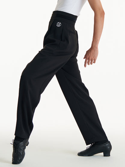 DUYQ Men’s Series 025 – Velvet Panel Loose-Fit Straight Latin Practice Pants for Adults (Standard Ballroom)