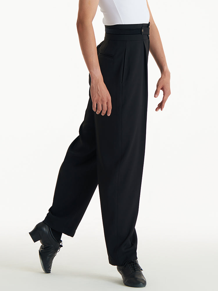 DUYQ Men’s Series 025 – Velvet Panel Loose-Fit Straight Latin Practice Pants for Adults (Standard Ballroom)