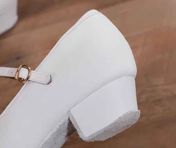DRH-701E Children's National Standard Ballroom Dance Shoes Soft Sole Leather Surface Waltz Performance White