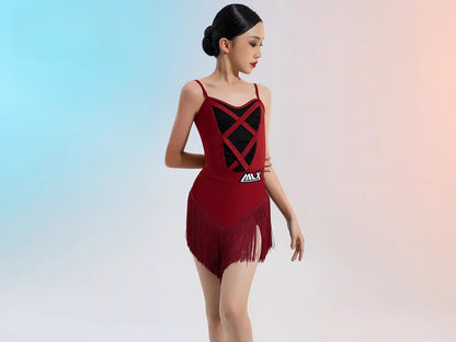 MLX8217 Children's Latin Dance Practice Suit Tassel Skirt Advanced Children's Dance Training Performance Suit