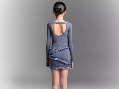 MLX autumn and winter long-sleeved Latin dance children's practice suit professional national standard girls' dance training performance suit