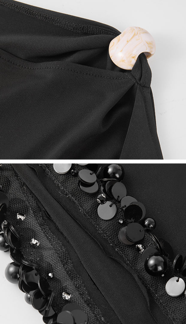 DUYQ [Polina] 011 black beaded loose women's blouse national standard women's Latin dance practice performance suit