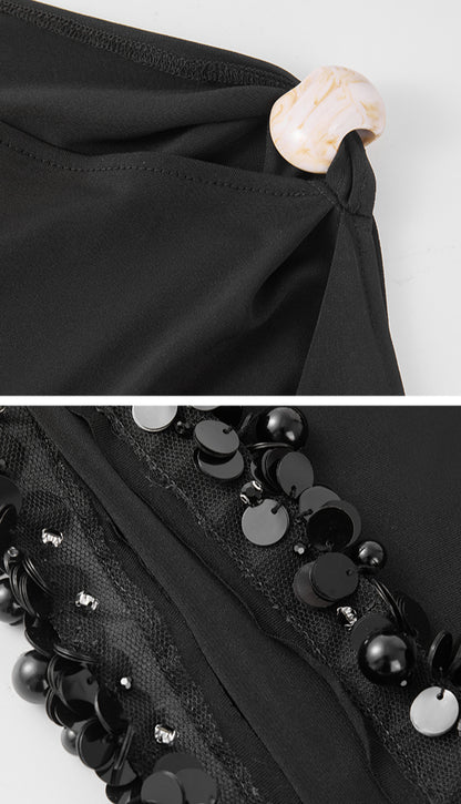 DUYQ [Polina] 011 black beaded loose women's blouse national standard women's Latin dance practice performance suit