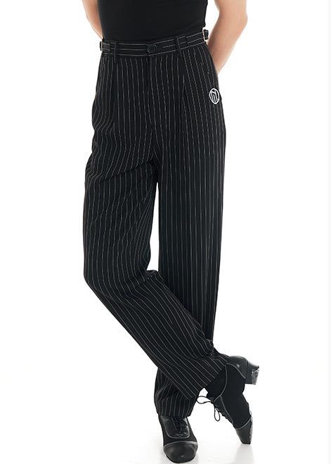 DUYQ "Black and White" Men's 012 Classic Striped Pants Adult National Standard Latin Dance Practice Performance Suit Professional