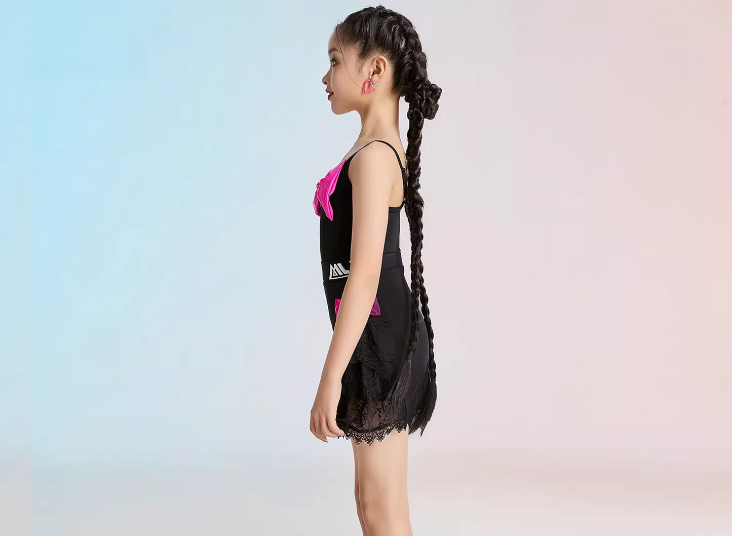 MLX8213/8393 Children's Latin Dance Suit Children's Dance Performance Practice Suit Advanced Sense Suspender Skirt Set
