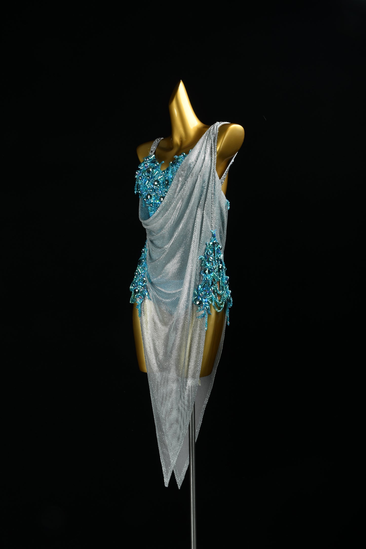 MINEJAS.F1726 Sky Blue & Silver Elegant Latin Dance Dress - Mine·Jas
