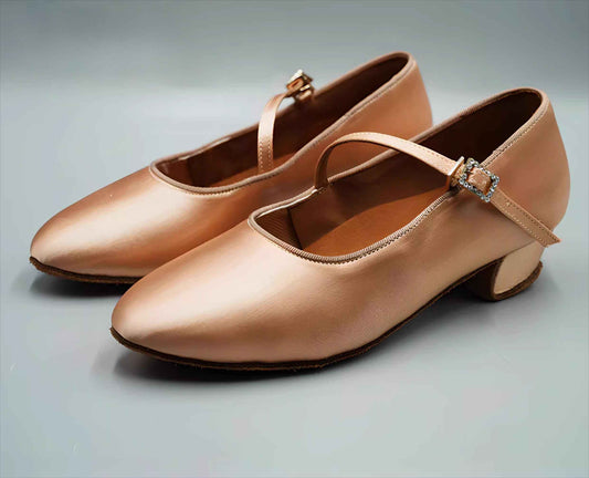 DRH-701A Children's Satin Ballroom Dance Shoes Skin Tone White Satin