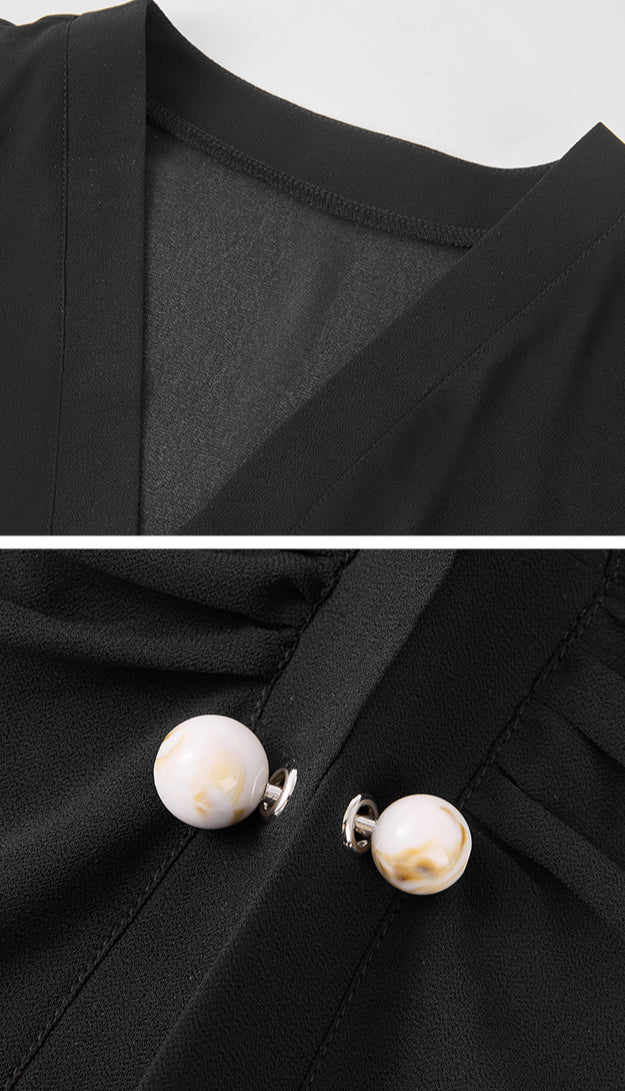 DUYQ [Polina] 005Black teacher pearl chiffon national standard professional Latin dance teacher top