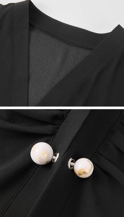 DUYQ [Polina] 005Black teacher pearl chiffon national standard professional Latin dance teacher top