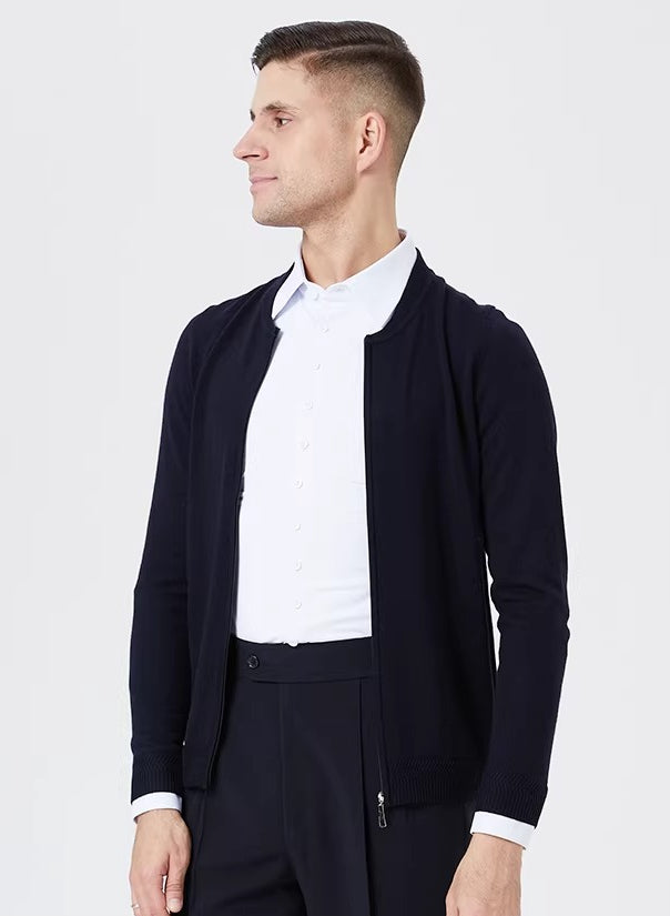 NY Fashion anti-wrinkle long-sleeved wool sweater men's and women's same knitted sweater zipper ballroom dance top 23108S