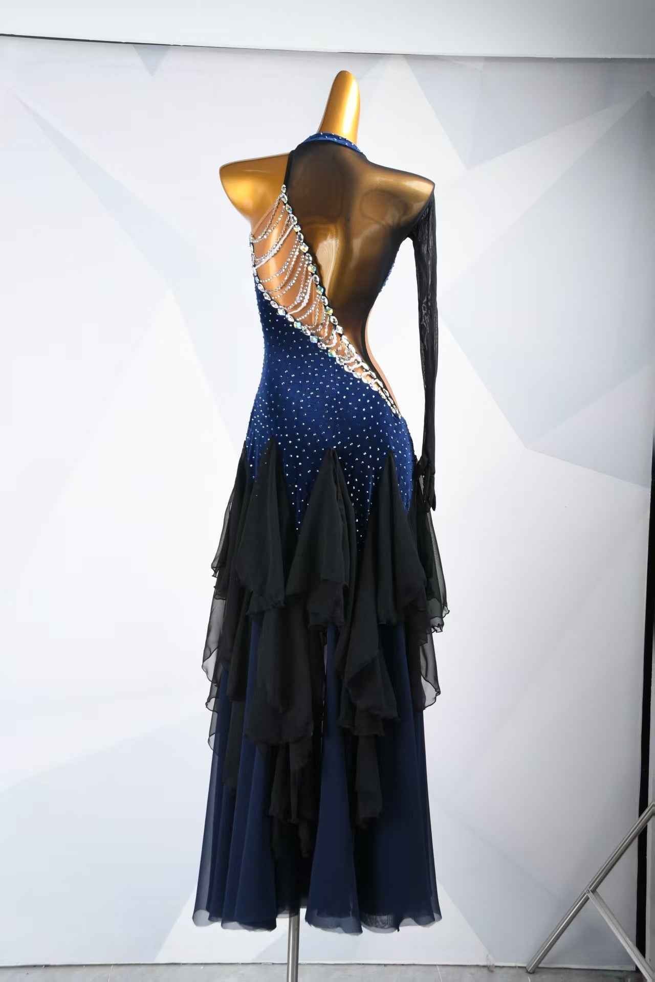 MINEJAS.L094 Blue Black blue Halter smooth Dance Gown