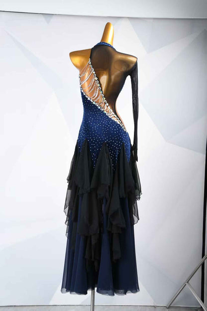 MINEJAS.L094 Blue Black blue Halter smooth Dance Gown