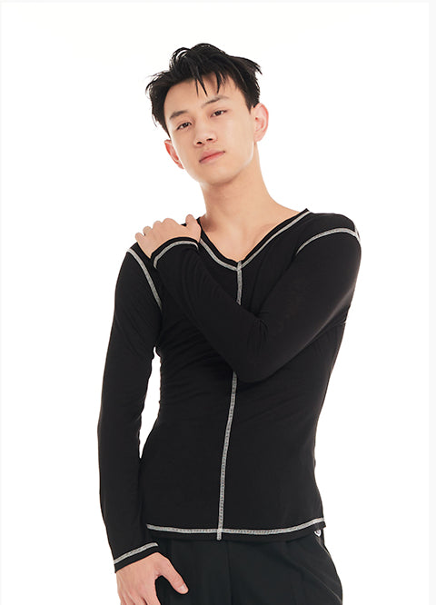 DUYQ "Black and White" Men's 003 Minimalist Long Sleeve Top Adult National Standard Latin Dance Basic Practice Suit