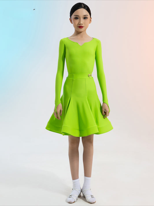 MLX Gold 8857 Competition Level Children's Dance Examination Standard Regulations Long Sleeve Children's Latin Dance Competition Clothing - Mine·Jas