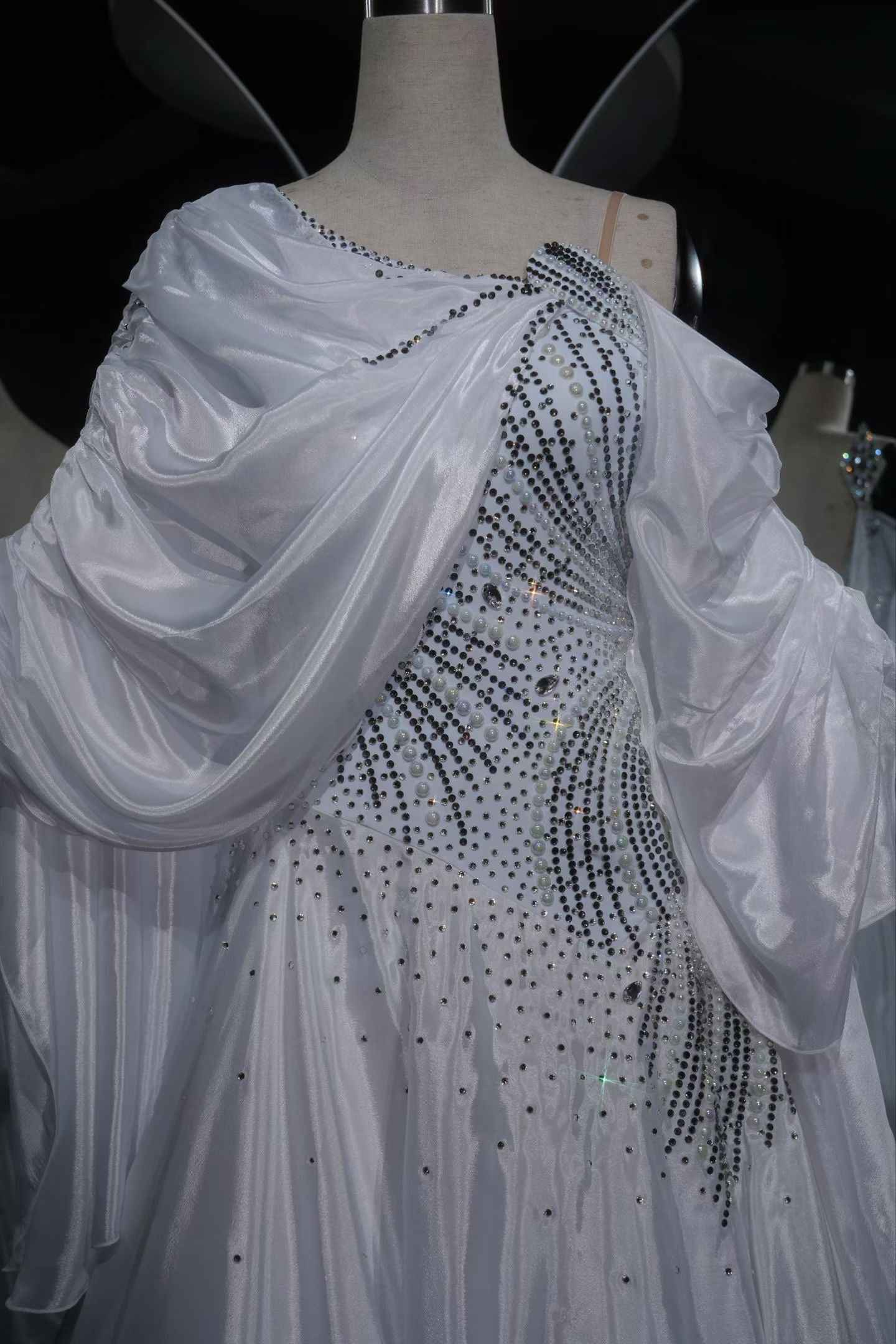 PEI.B002 White Sparkle Ballroom Competition Dance Gown Women