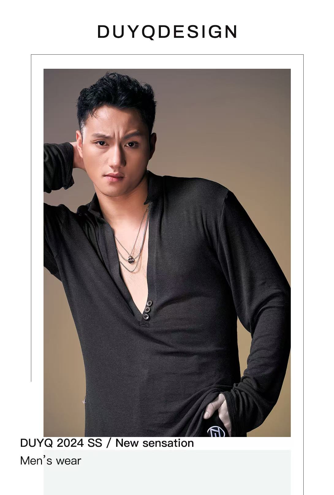 DUYQ.New Men-014 Deep V-neck Knit Long-sleeve Top - Professional Men's Standard Latin Dance Practice Wear