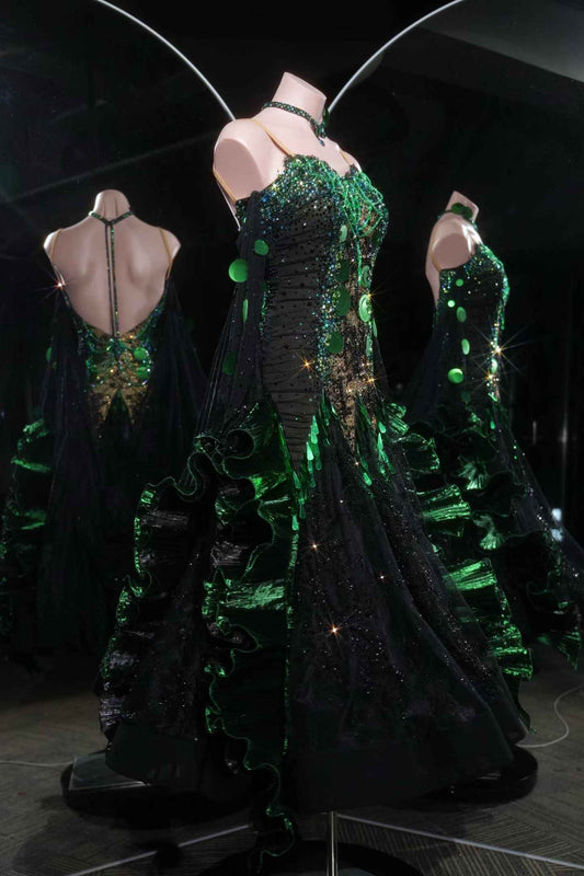 PEI.005 Black Sequin Ballroom Stage Dance Gown Premium