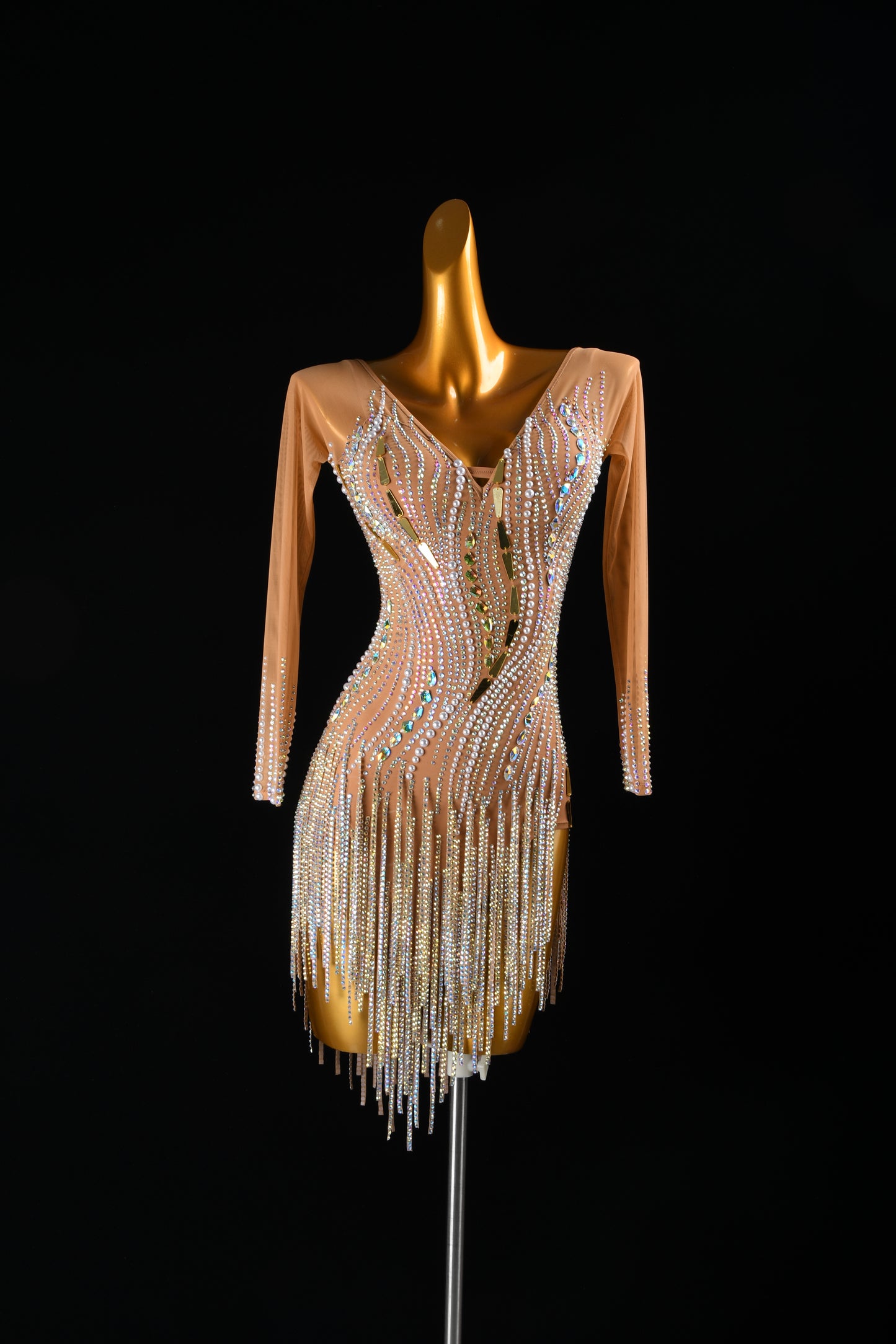 MINEJAS.L061F Nude Sparkle Latin Performance Skirt - Rhinestone Accent Dancewear