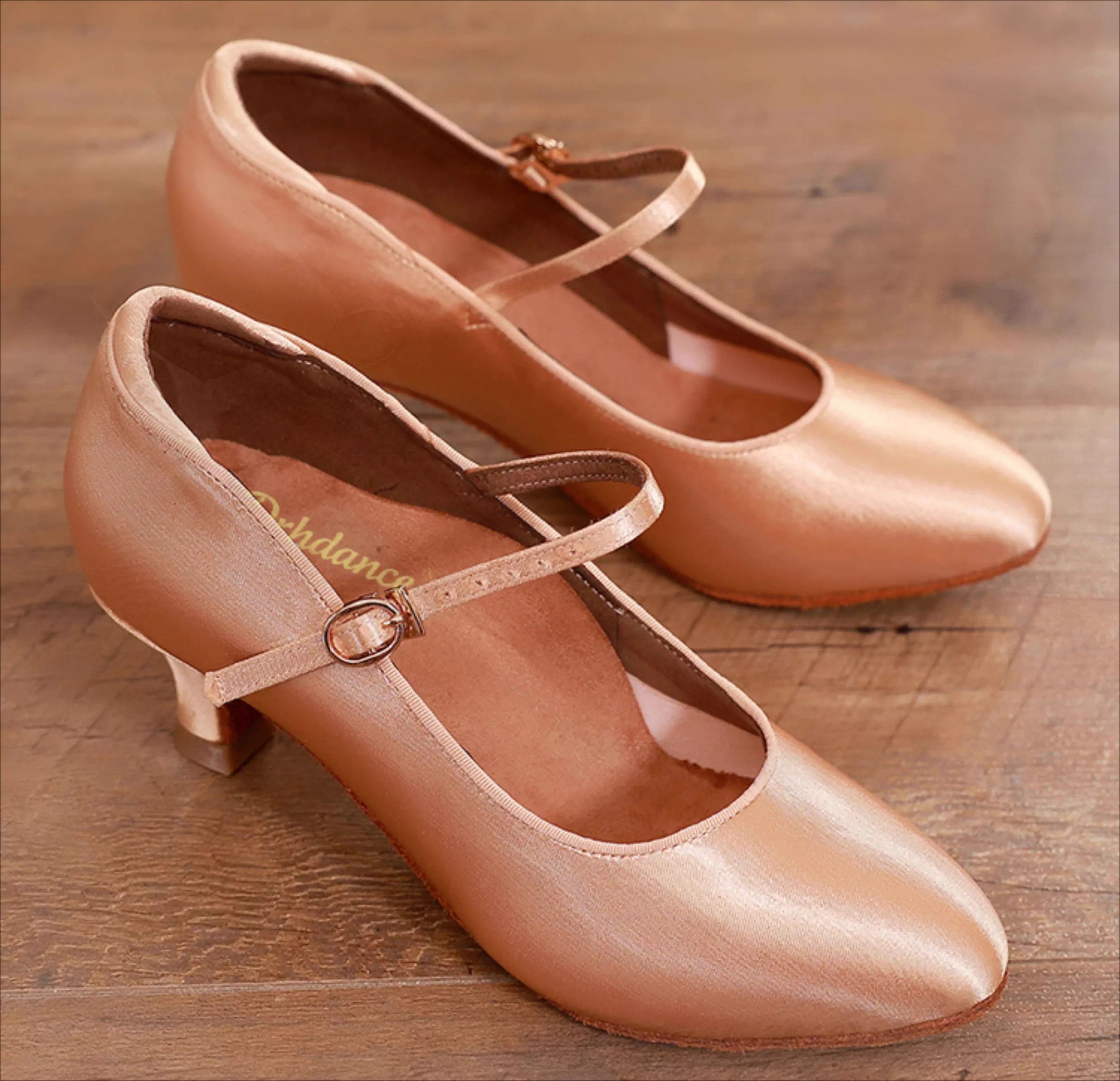 DRH-203 Women's Round Toe Ballroom Dance Soft Sole Practice Shoes for Tango & Waltz, Satin Upper, Wide Feet Friendly - Mine·Jas