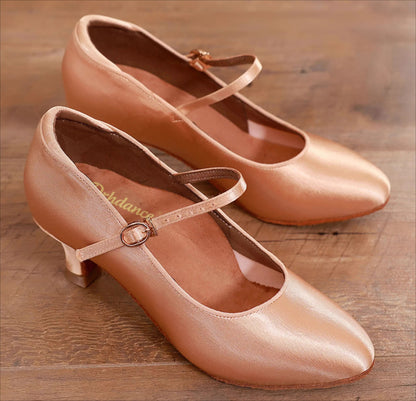 DRH-203 Women's Round Toe Ballroom Dance Soft Sole Practice Shoes for Tango & Waltz, Satin Upper, Wide Feet Friendly - Mine·Jas
