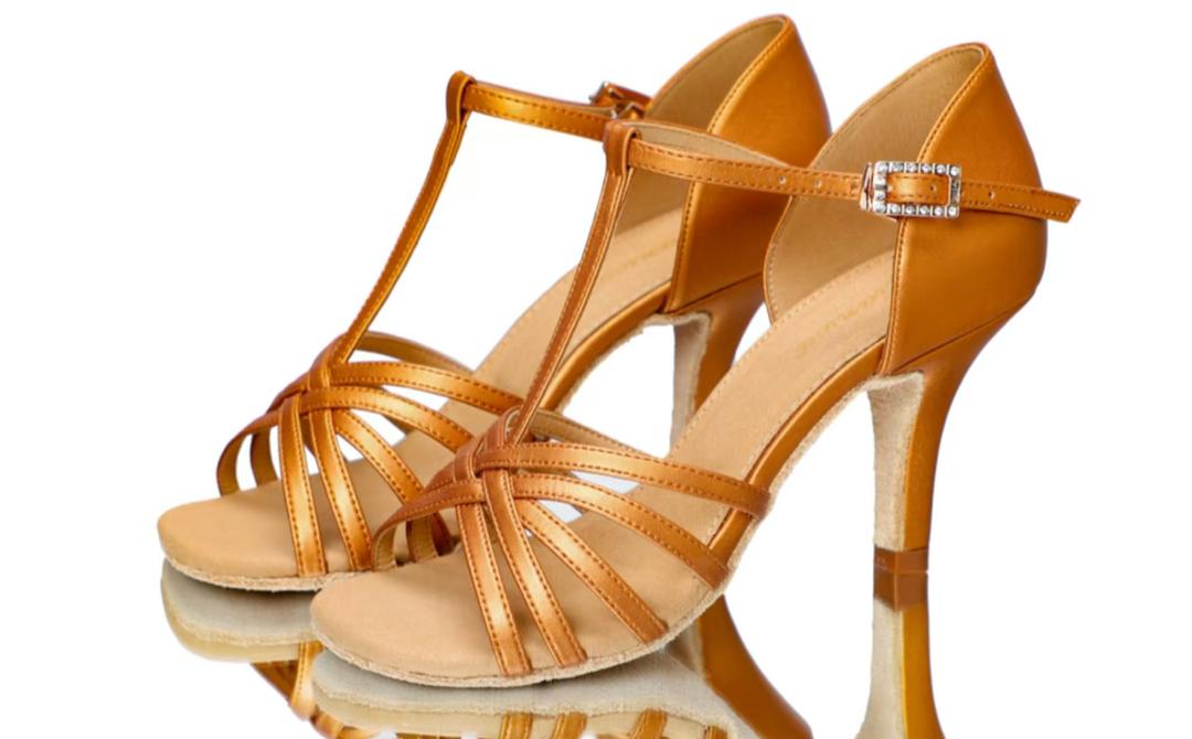 ALW.L103 WOMEN T-STRAPS LEATHER LATIN DANCE SHOES Microfiber Suede Insole