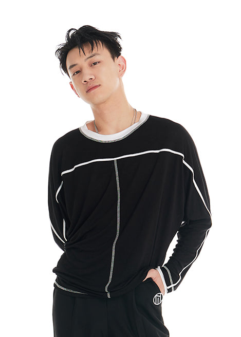 DUYQ "Black and White" Men's 006T word long-sleeved top Adult national standard Latin dance practice performance suit advanced