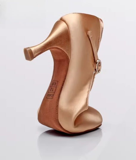 DRH-208 Women's Pointed Oblique Strap Satin Tango & Waltz Dance Shoes – Soft Sole for Social & Performance - Mine·Jas