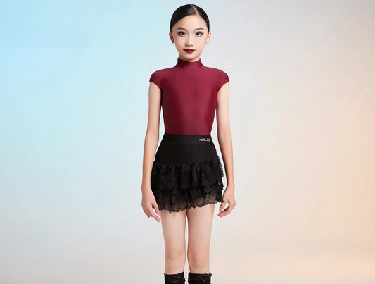 MLX Girls Latin Dance Suit Cake Skirt High-end Children's Dance Practice Performance Suit Set