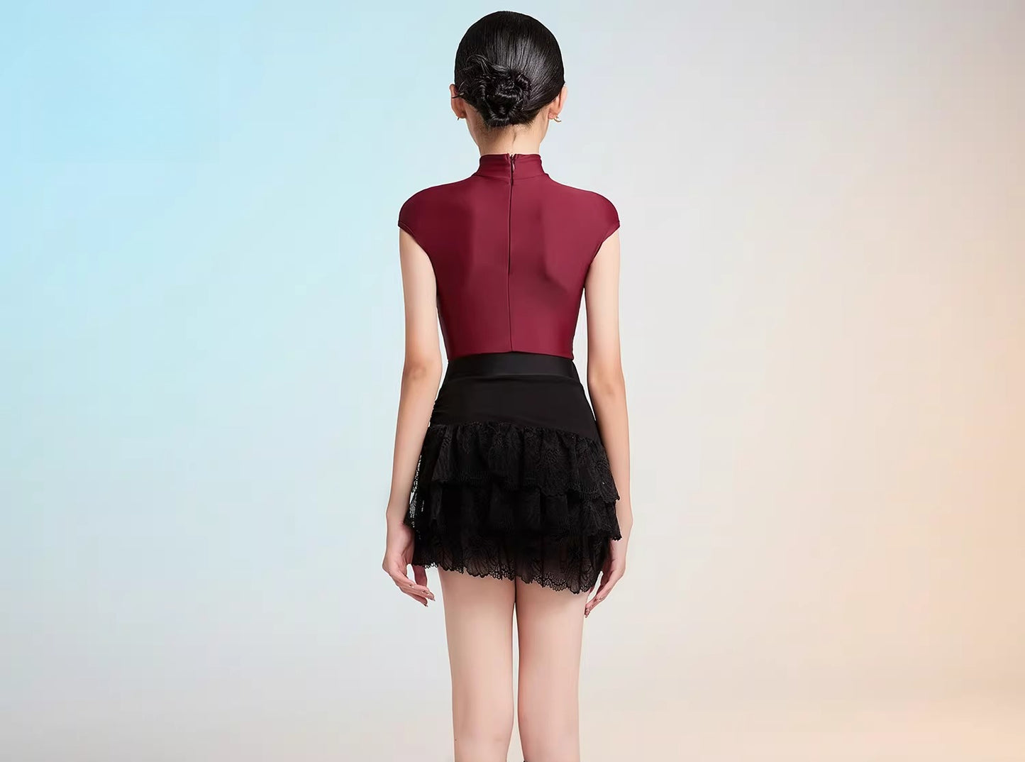MLX Girls Latin Dance Suit Cake Skirt High-end Children's Dance Practice Performance Suit Set