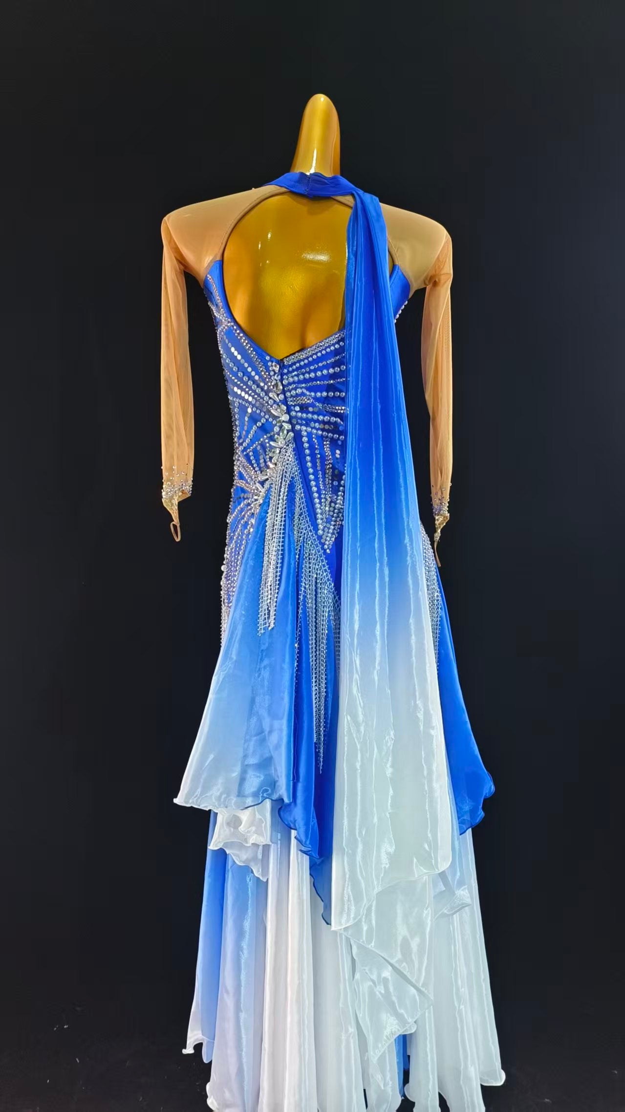 MINEJAS.S108P Royal Blue Ombre Ballroom Dance Dress with Crystal Embellishments
