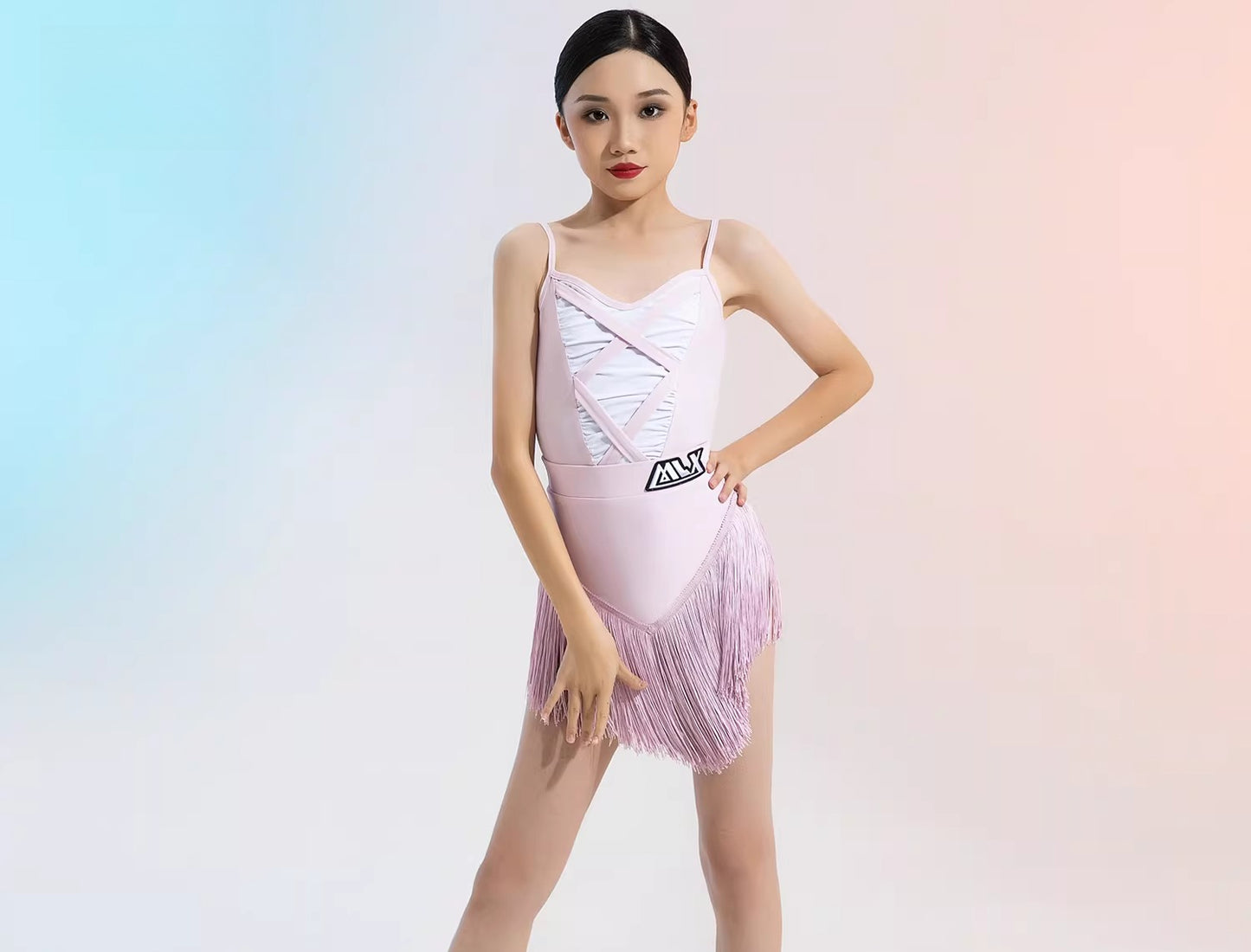 MLX8217 Children's Latin Dance Practice Suit Tassel Skirt Advanced Children's Dance Training Performance Suit