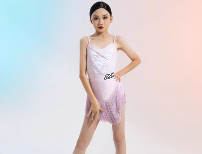 MLX8217 Children's Latin Dance Practice Suit Tassel Skirt Advanced Children's Dance Training Performance Suit
