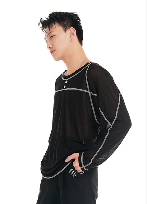 DUYQ "Black and White" Men's 007T word segmentation long-sleeved Latin dance practice performance uniform class uniform professional