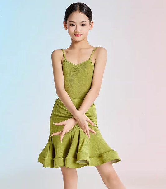 MLX Gold Label 115+201 Summer Children's Latin Dance Practice Costume Suspender Skirt Dance Training Performance Uniform