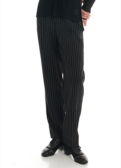 DUYQ "Black and White" Men's 012 Classic Striped Pants Adult National Standard Latin Dance Practice Performance Suit Professional